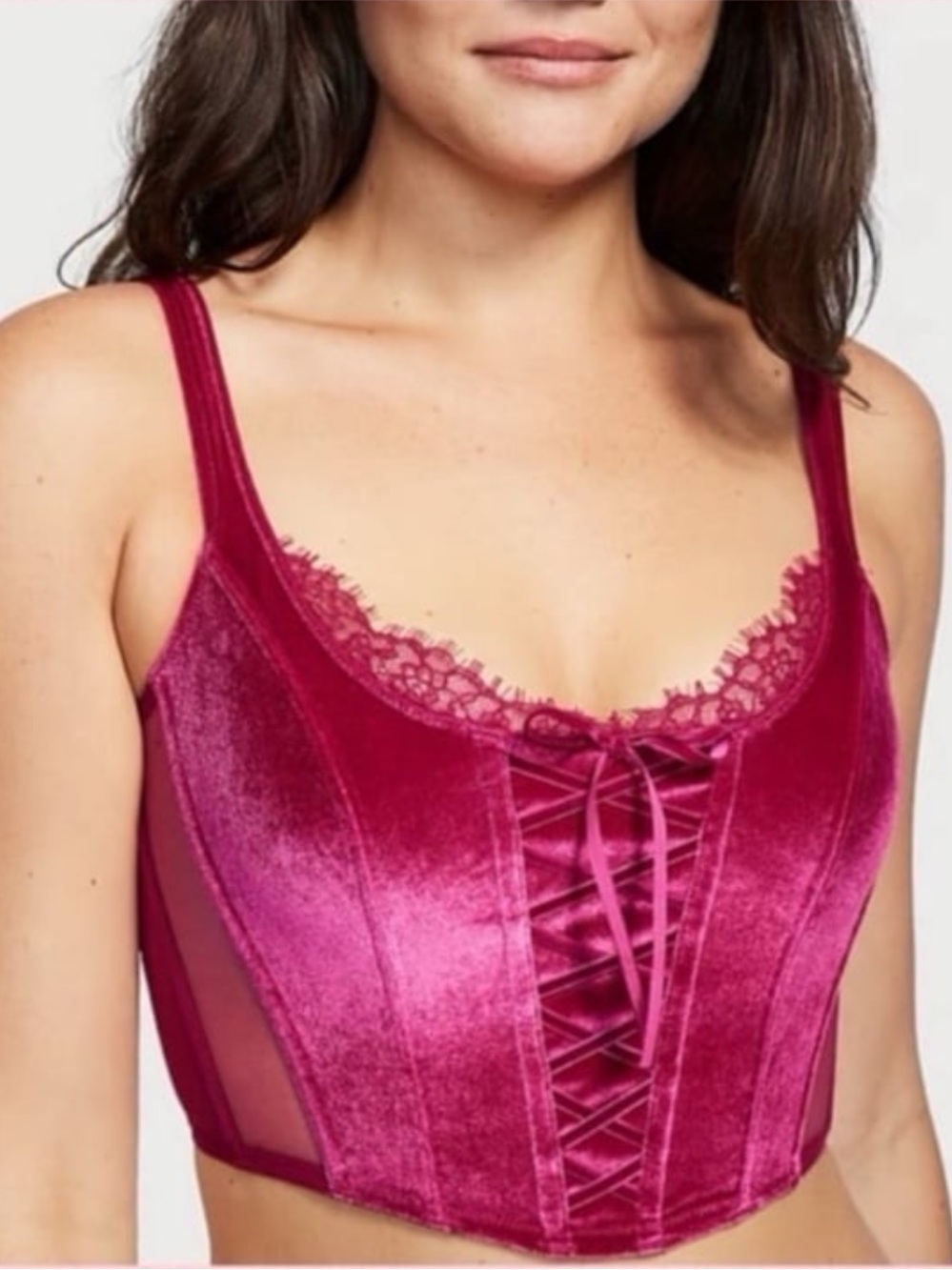 Victoria’s Secret Dream Angels Velvet Unlined Lace-Up Corset Top Red Claret M
